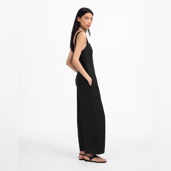 Madewell NWT Squareneck Wide-Leg Jumpsuit in 100% Linen Size 12 in Jet Black - Picture 3 of 9